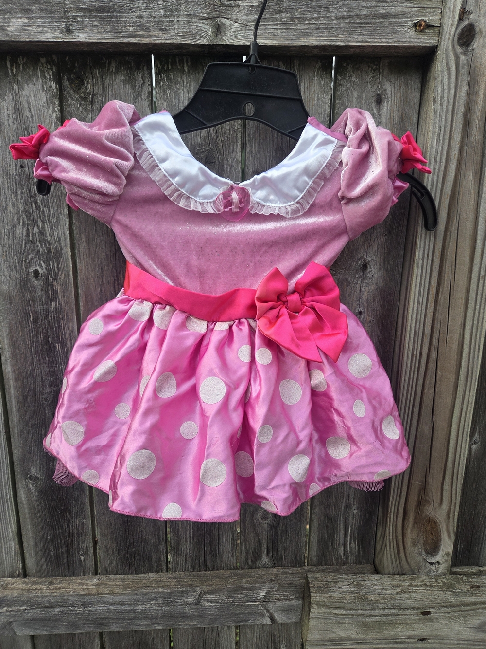 Disney Minnie Mouse Girls Pink Polka Dot Party Costume Dress with Bow